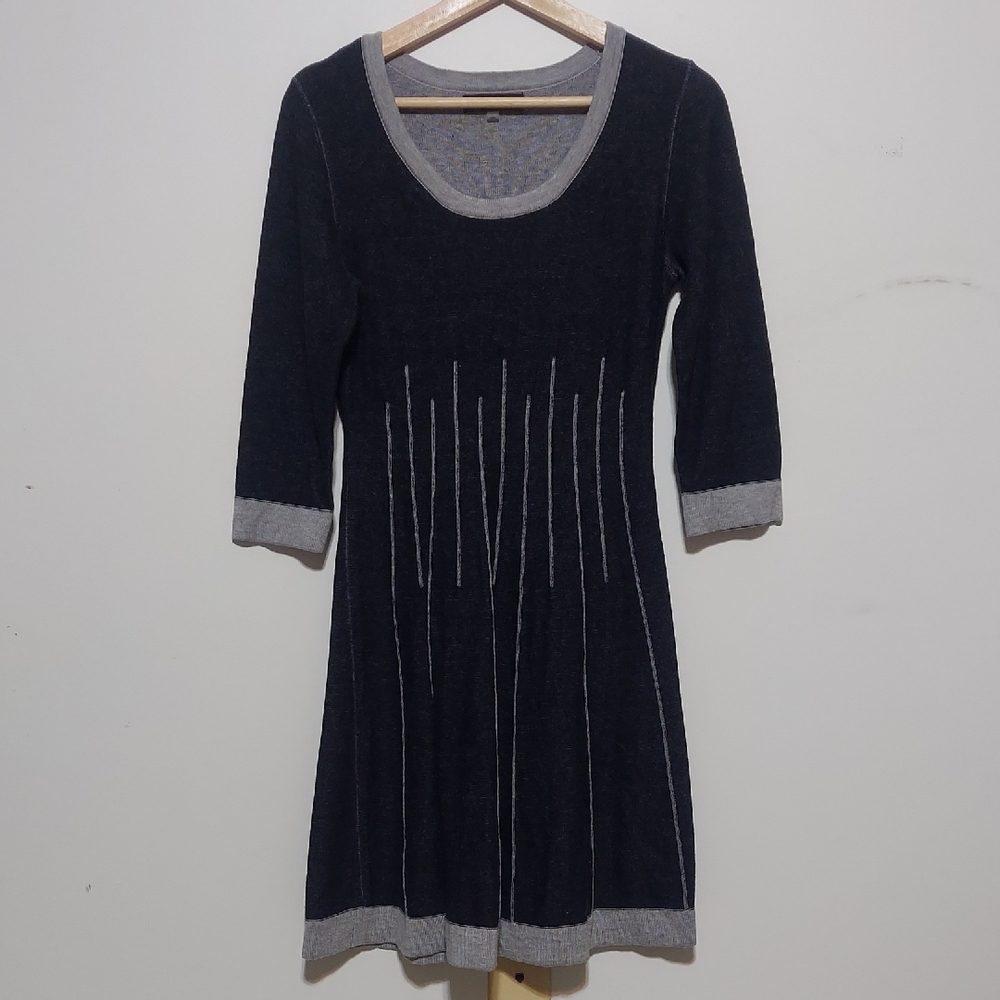 Nine West Fit & Flare Black and Gray Knit Long Sleeve Sweater Dress
